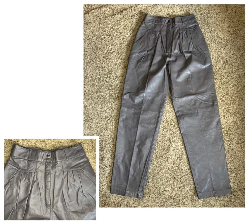 TOFF VTG Leather Pants Trousers High Waist Pleated Luxury Retro Career 25x29